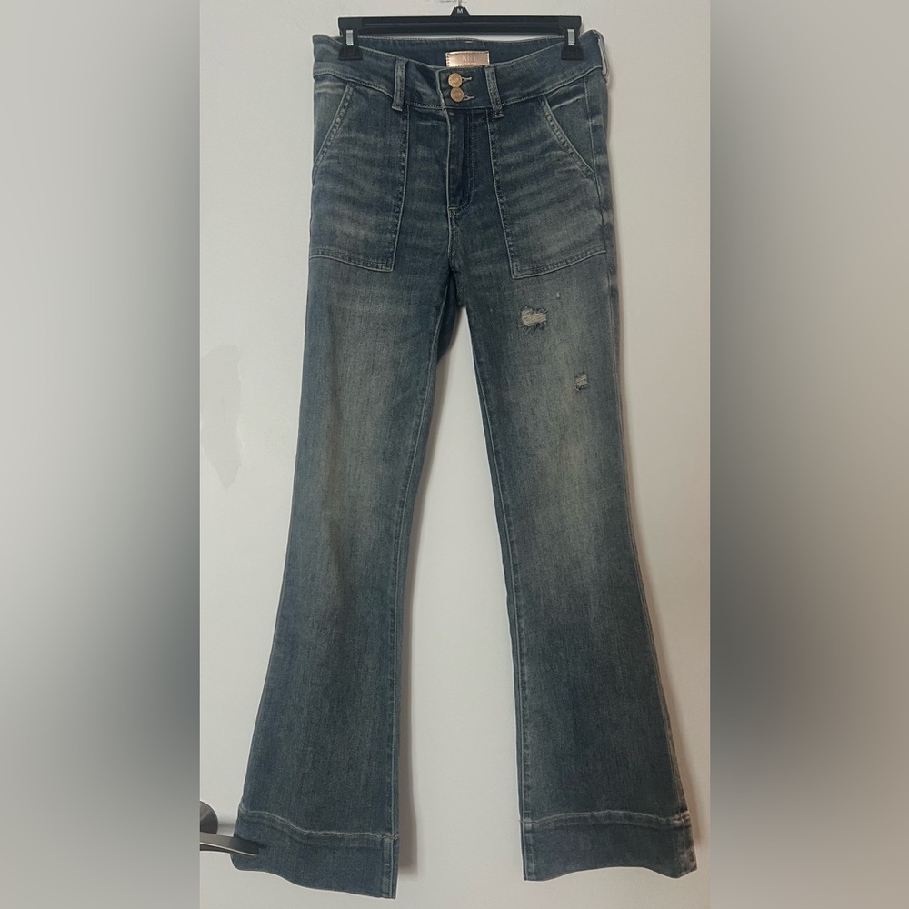 Kut from the Kloth Distressed Flare Jeans - Dark Blue
